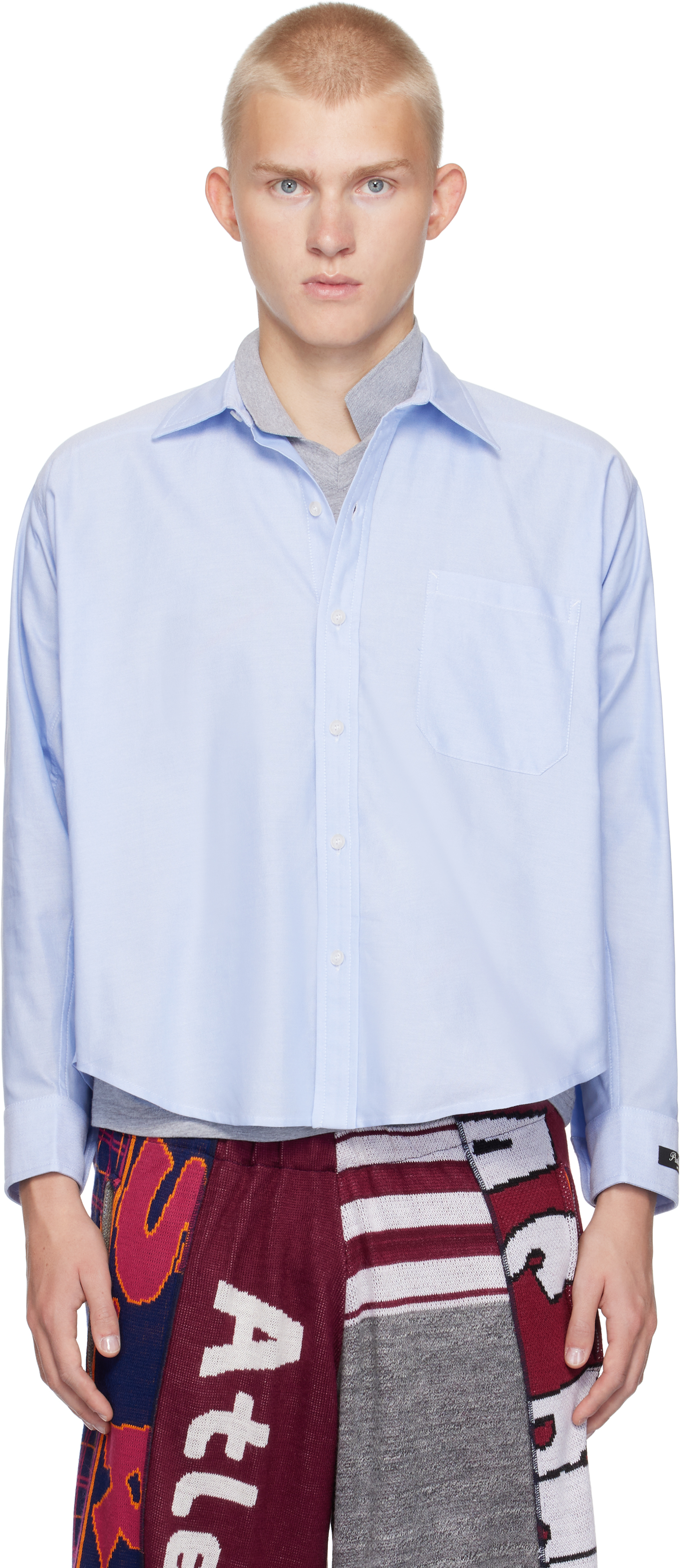 Shop Prototypes Blue Moved Neckline Shirt In Cotton Poplin Baby B