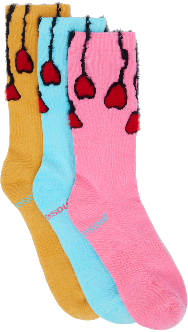 Shop Doublesoul マルチカラー Gaetano Pesce ソックス 3足セット In Pink/yellow/blue