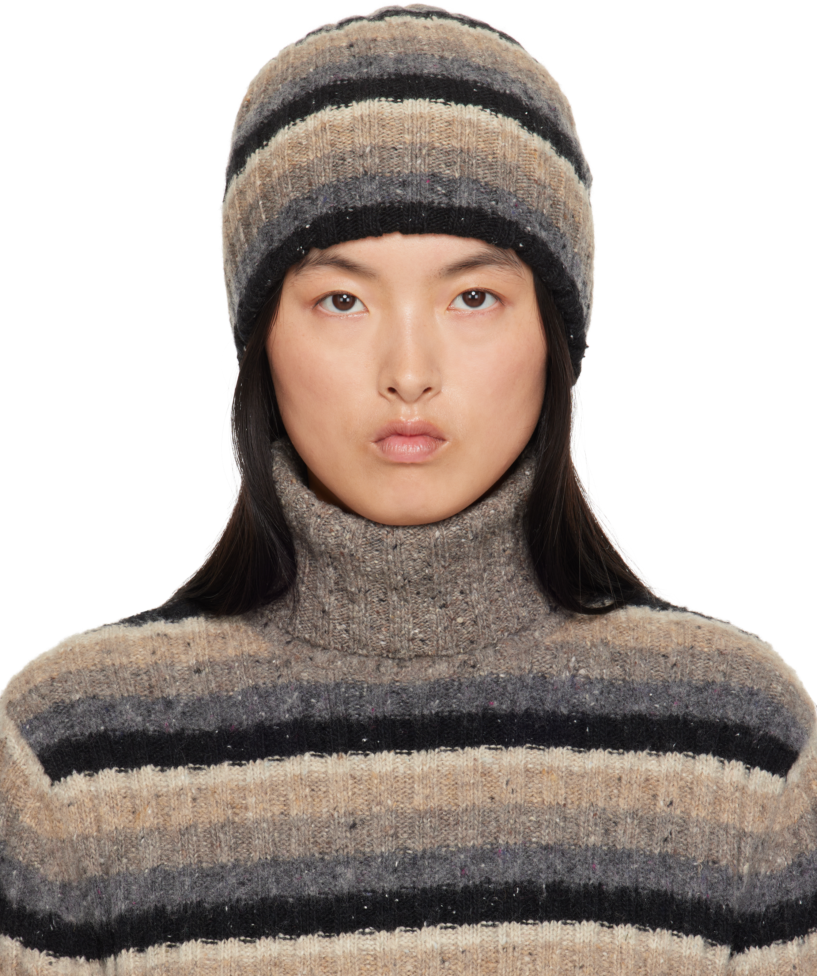 ERL STRIPE KNIT BEANIE (BROWN)