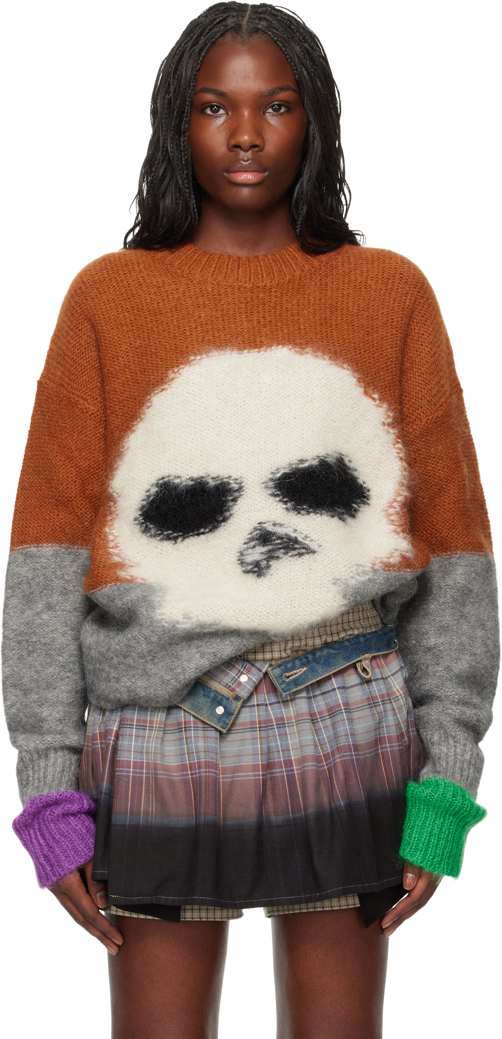 Orange Mohair Skull Intarsia Sweater