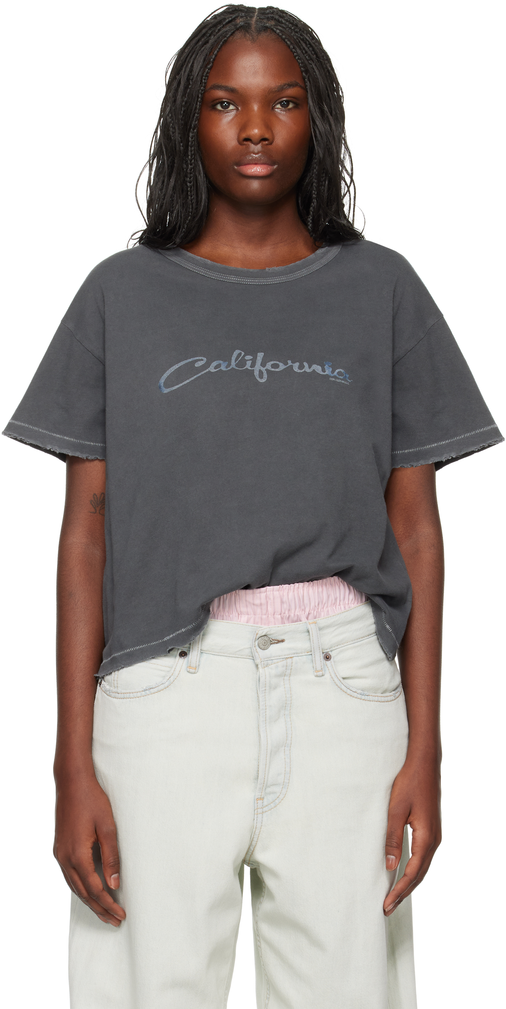 Shop Erl Gray 'california' Signature T-shirt In 1 Black