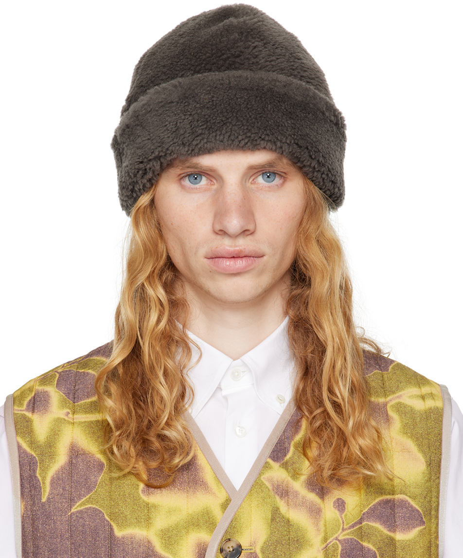 Shop Paul Smith Gray Curly Shearling Beanie In 70