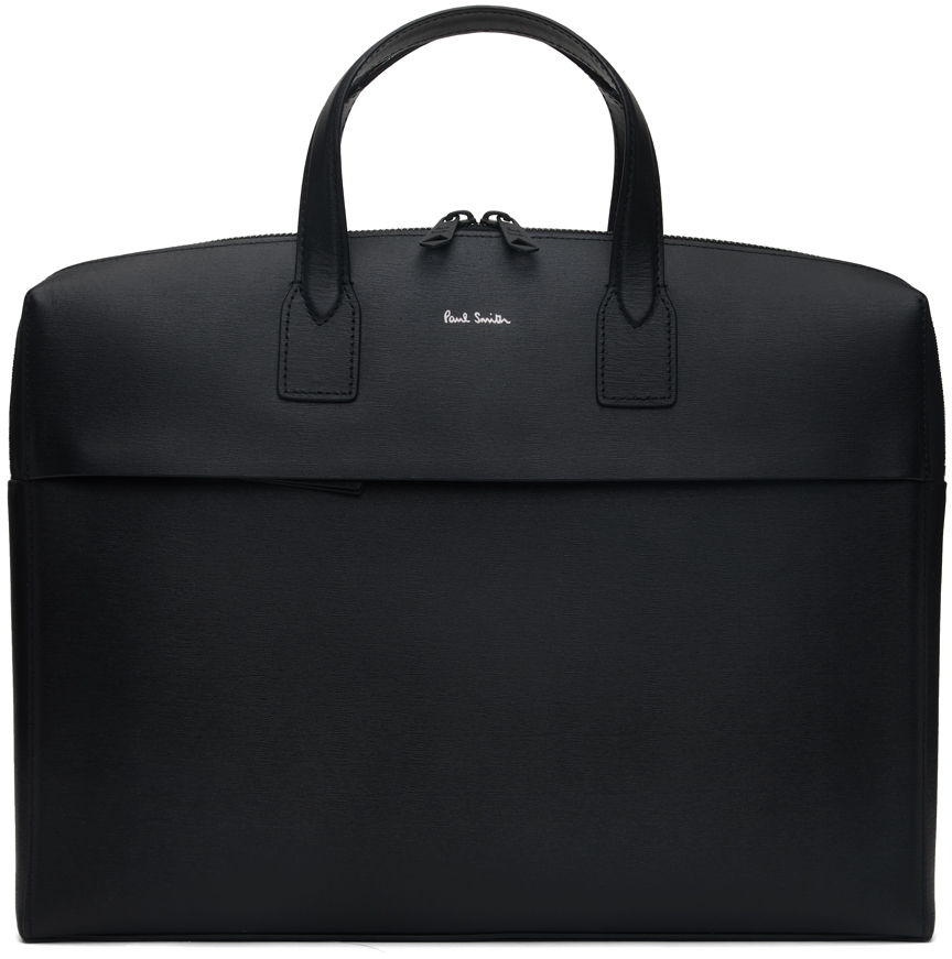 Black Embossed Leather Slim Briefcase