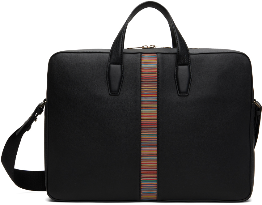 Black Leather Signature Stripe Business Briefcase