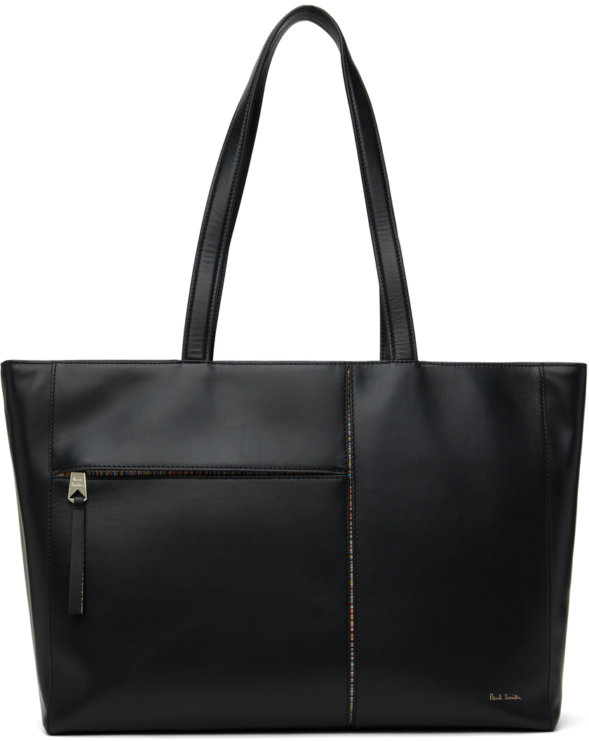 Black Signature Stripe Trim Tote