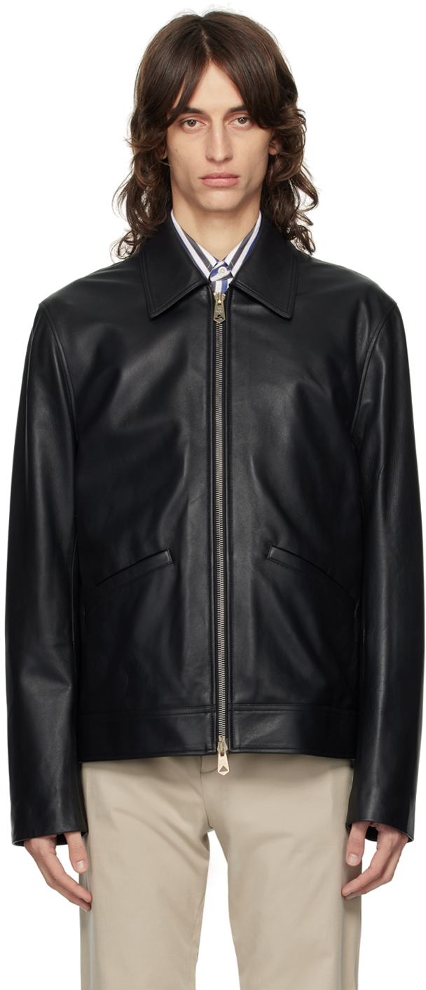 Cuir Veste Paul Smith Blouson Ajusté Noir En Cuir Paul Smith En Solde - Main Image