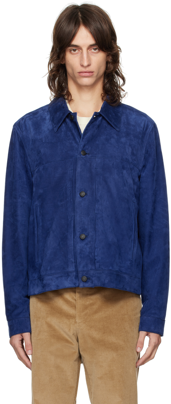 Shop Paul Smith Blue Slim-fit Leather Jacket In 48b Blues