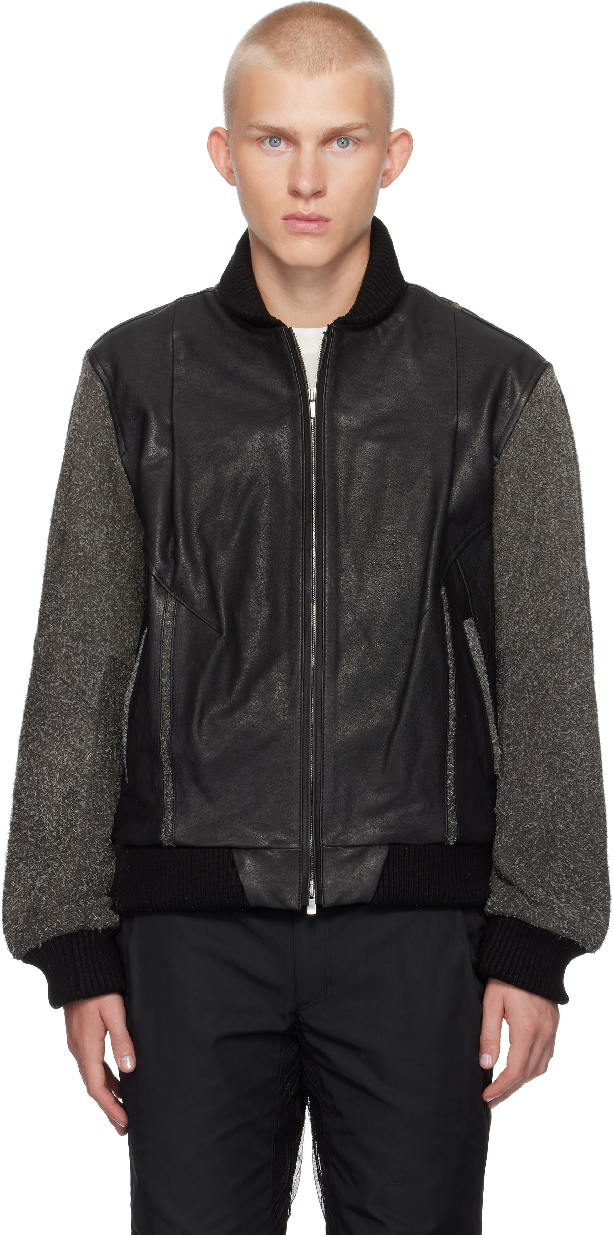 Shop Xlim Black Ep.6 01 Leather Jacket In Black/gray