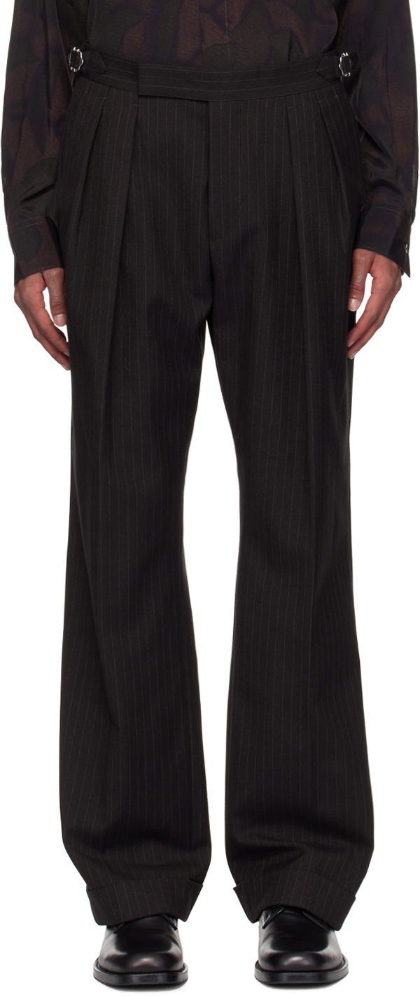 Brown Wool Pinstripe Trousers