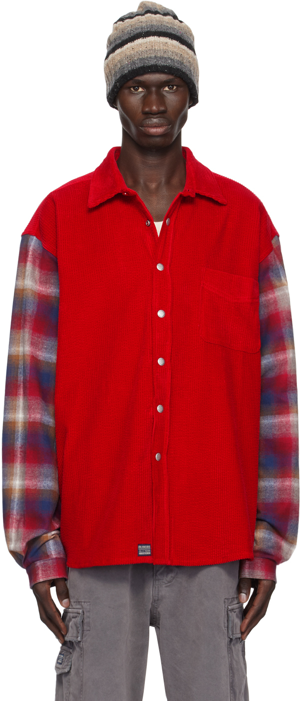 Red Plaid Sleeve Overshirt