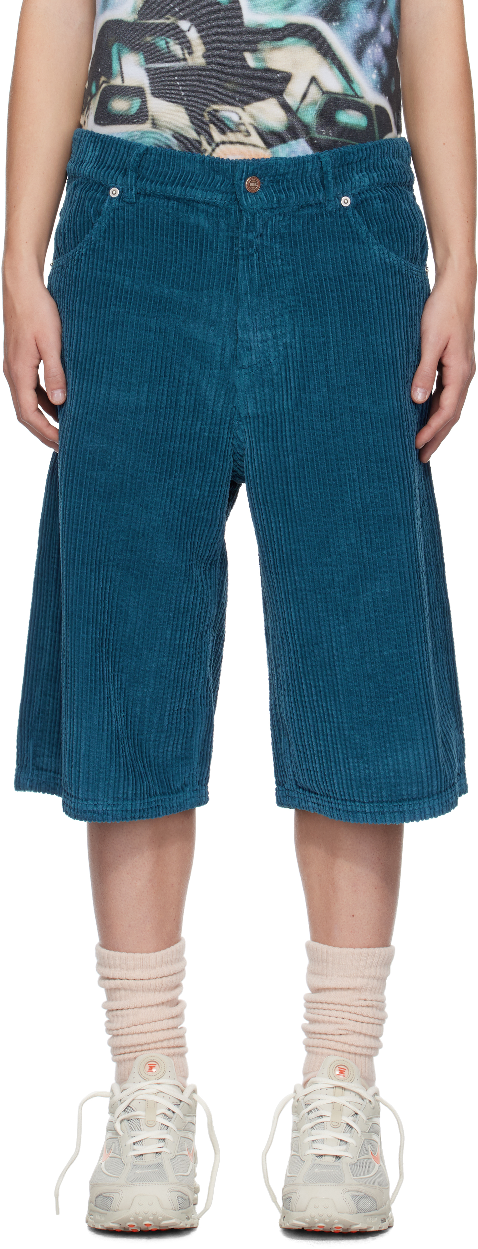 Blue Unisex Corduroy Shorts