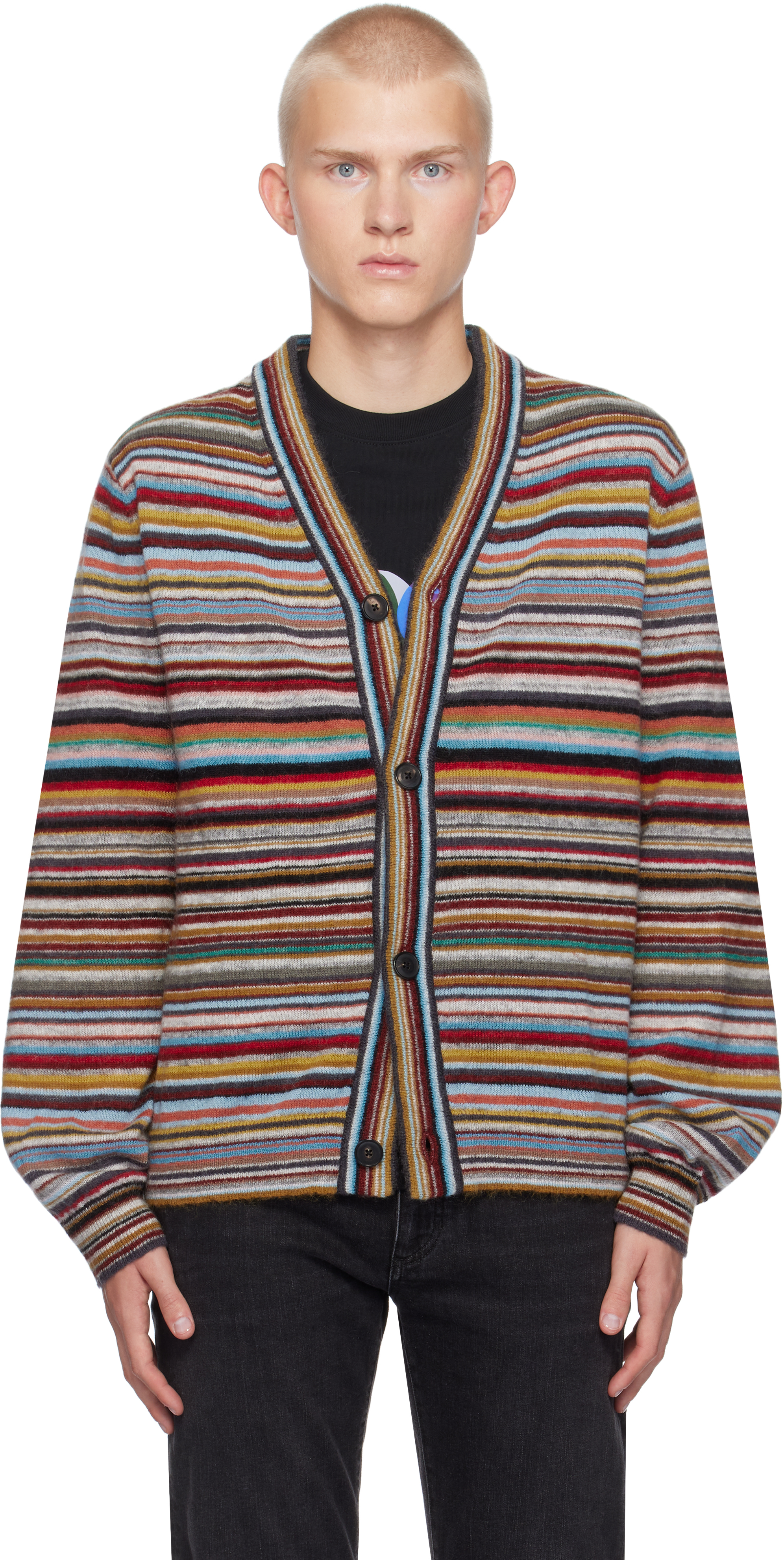 Shop Paul Smith Multicolor Signature Stripe Button Thru Cardigan In 92