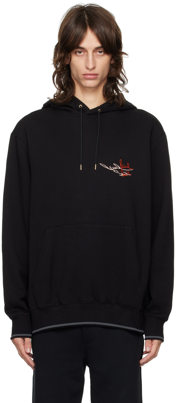 Black Embroidered Logo Hoodie by Paul Smith on Sale