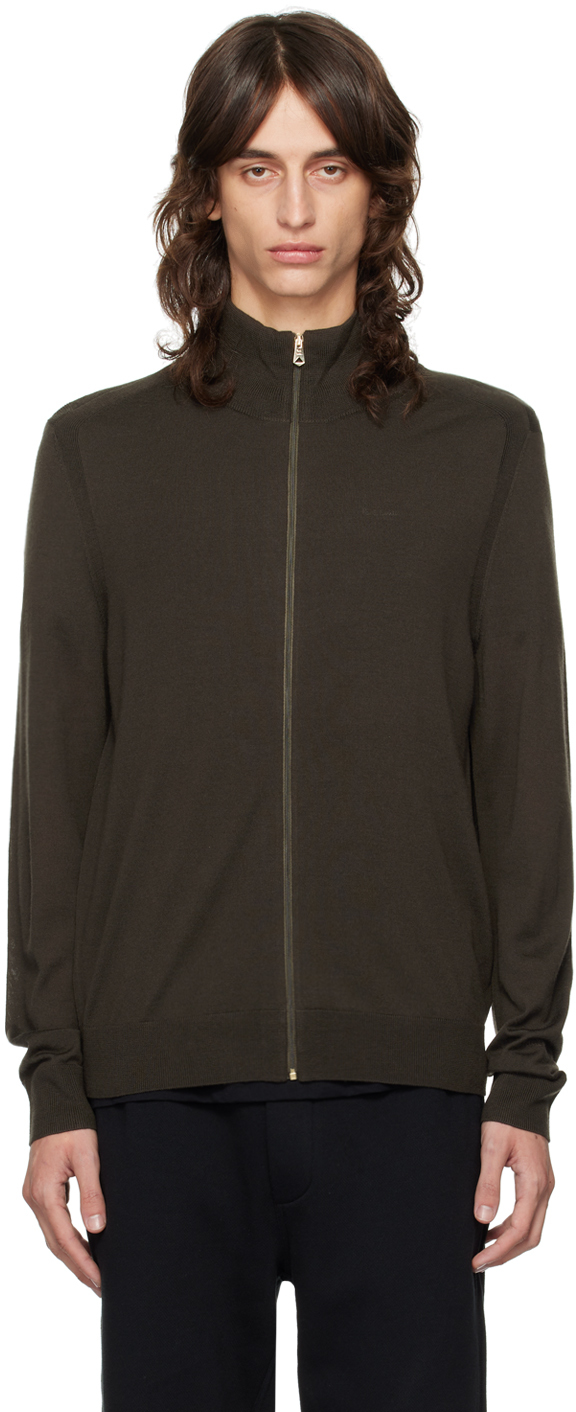 Shop Paul Smith Khaki Zip Through Cardigan In 35 Greens