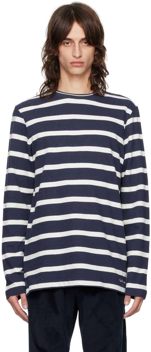 Blue & White Boat Neck Long Sleeve T-Shirt