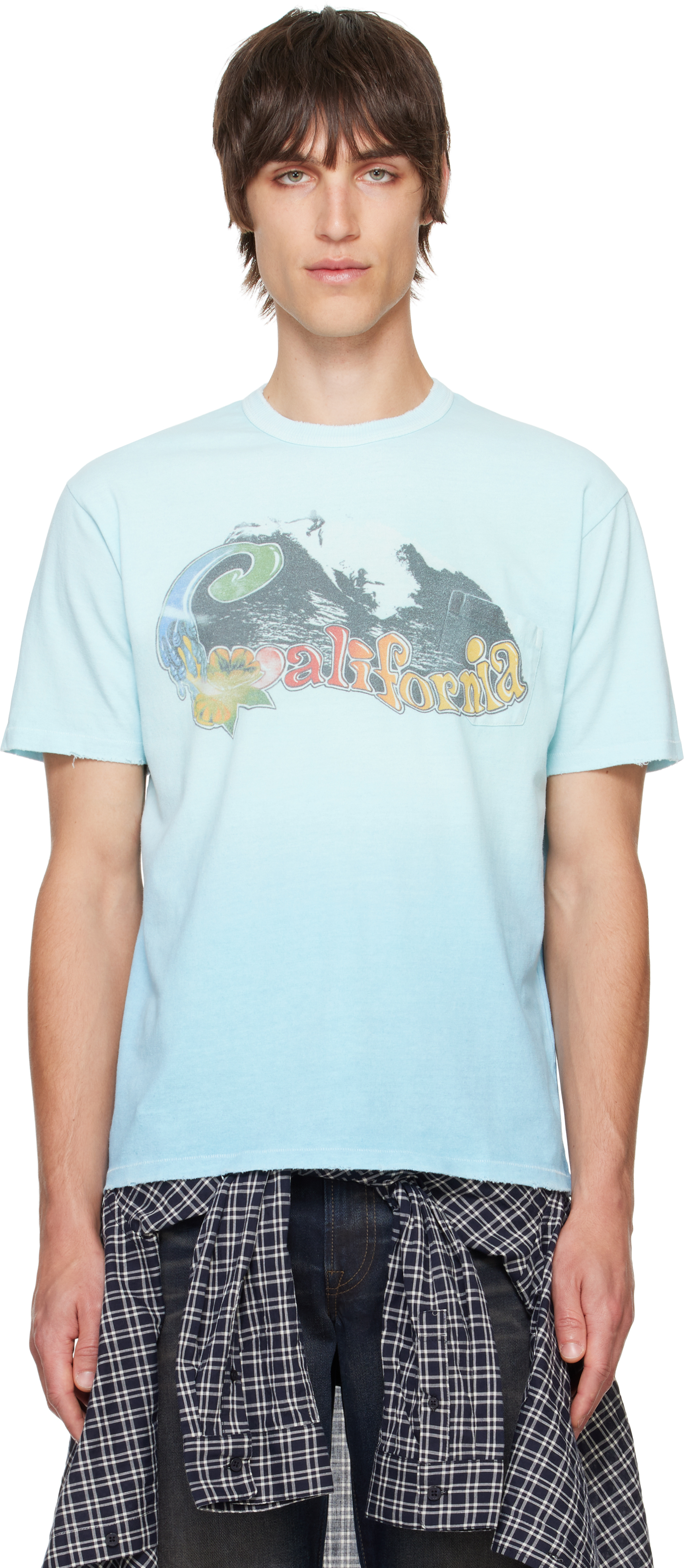 【ERL】関税.送料込み カリフォルニア ウェーブ Tシャツブルー Blue California Wave T-shirt by ERL on Sale