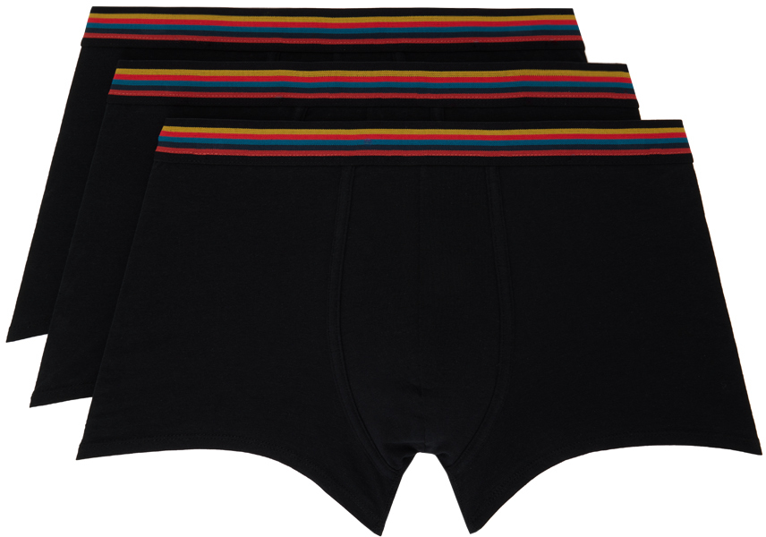 Three-Pack Black Striped Waistband Boxer Briefs