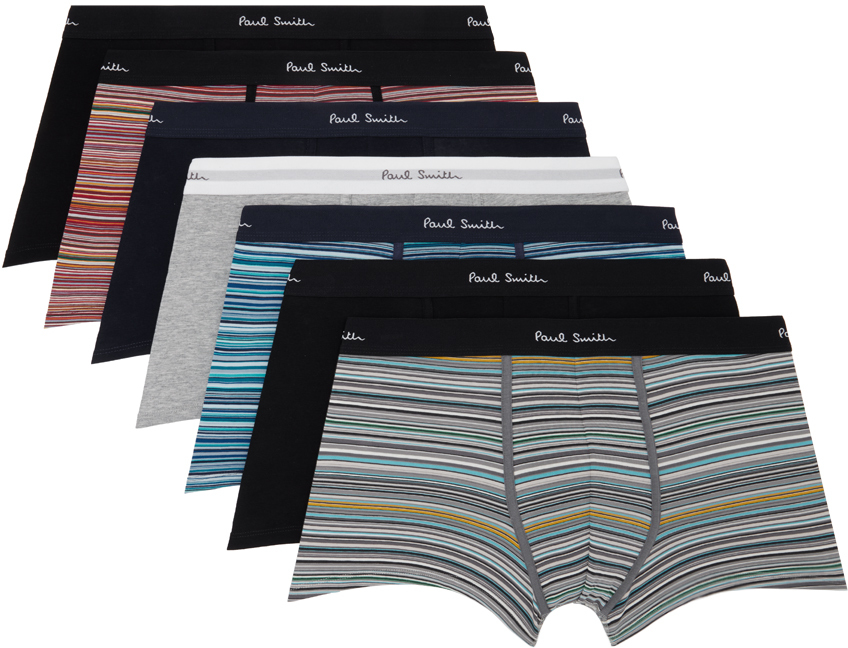 Seven-Pack Multicolor 'Signature Stripe' And Plain Boxers