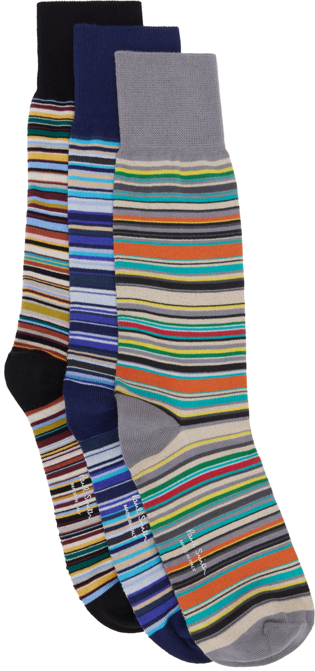 Three-Pack Multicolor Signature Stripe Socks