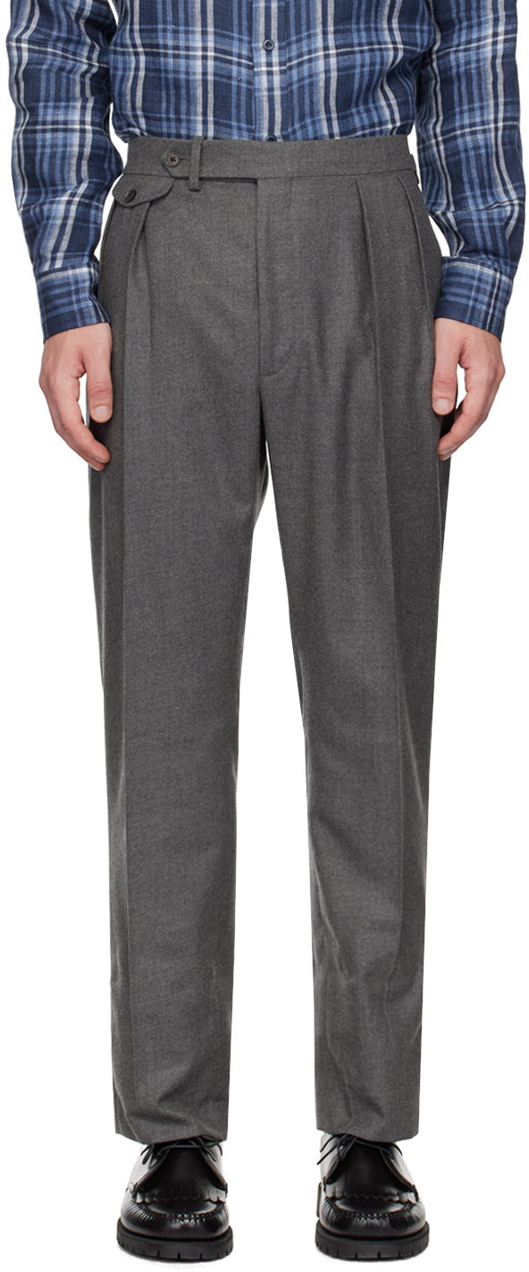 Shop Ralph Lauren Purple Label Gray Pleated Trousers In Medium Grey Heather