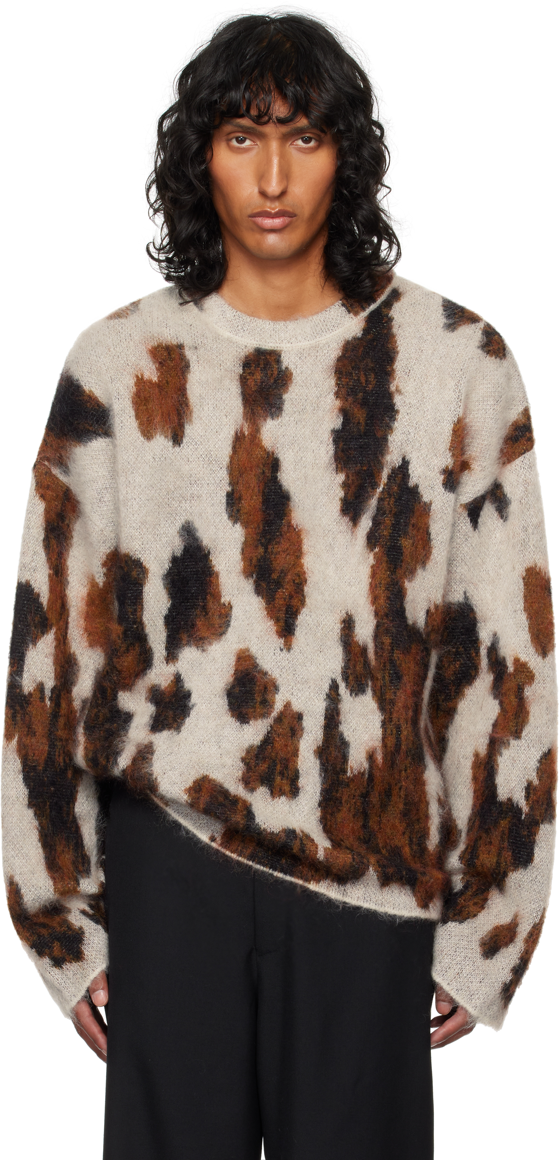 White & Brown Entourage Mohair Knit Sweater