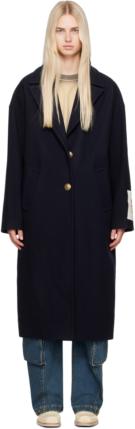 コート Golden Goose FW25 COCOON COAT (GWP00566P000502 50486) Women's single-breasted cocoon coat in dark blue wool with