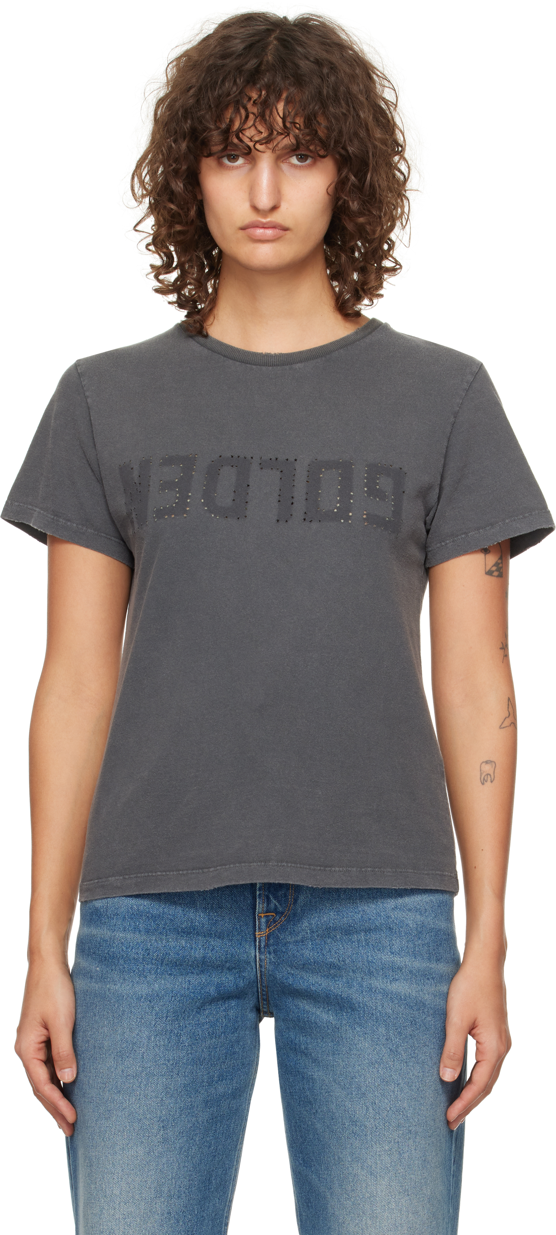 Gray Distressed Slim-Fit T-shirt