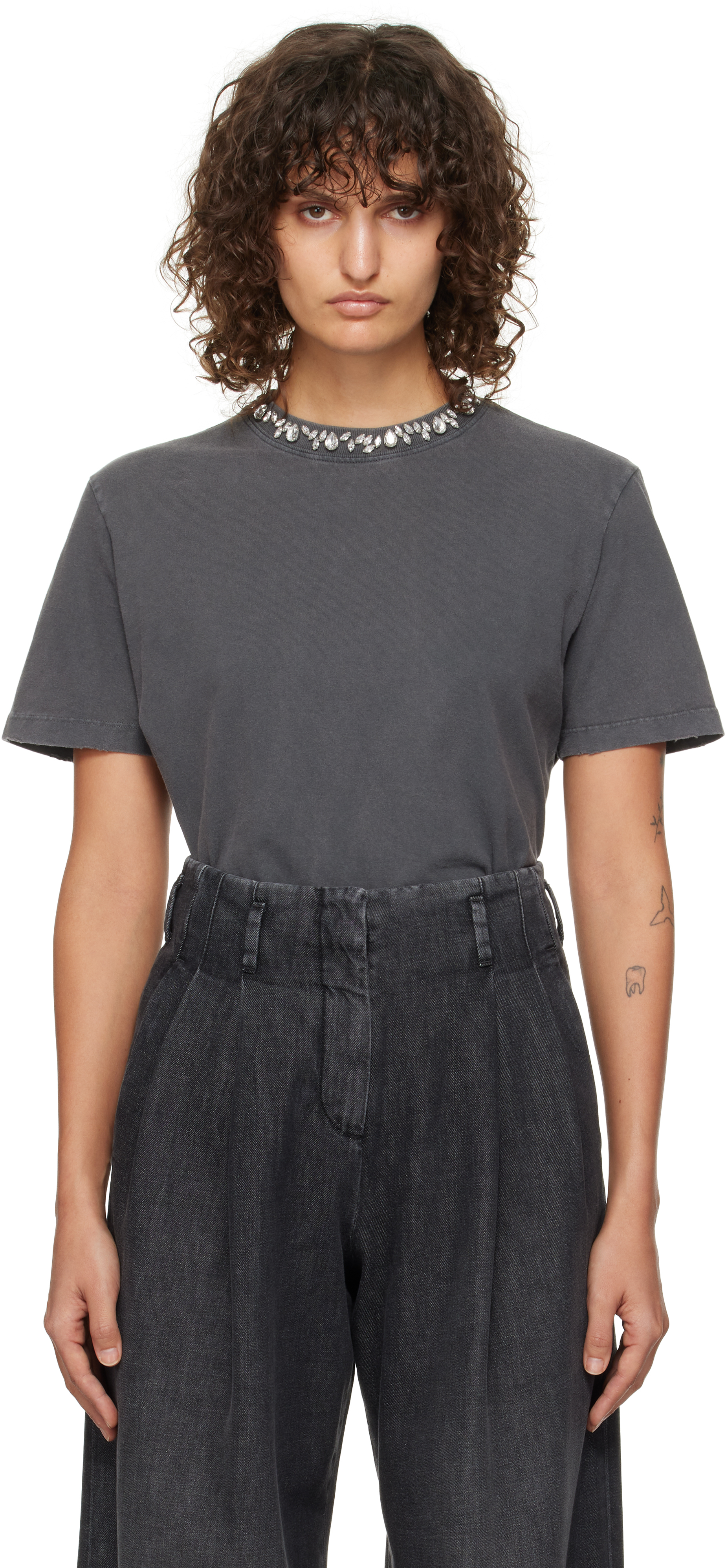 Shop Golden Goose Gray Crystals T-shirt In 60318 Anthracite