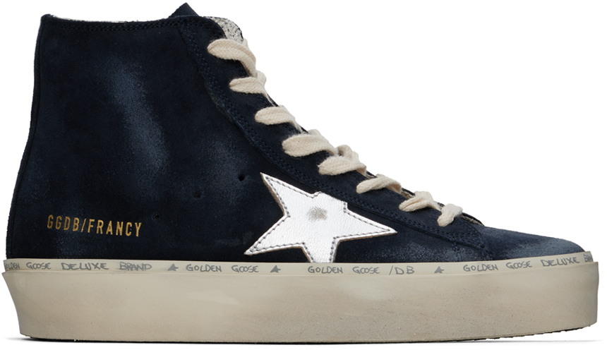 Shop Golden Goose Navy Hi Francy Classic Sneakers In Blue/silver 50571