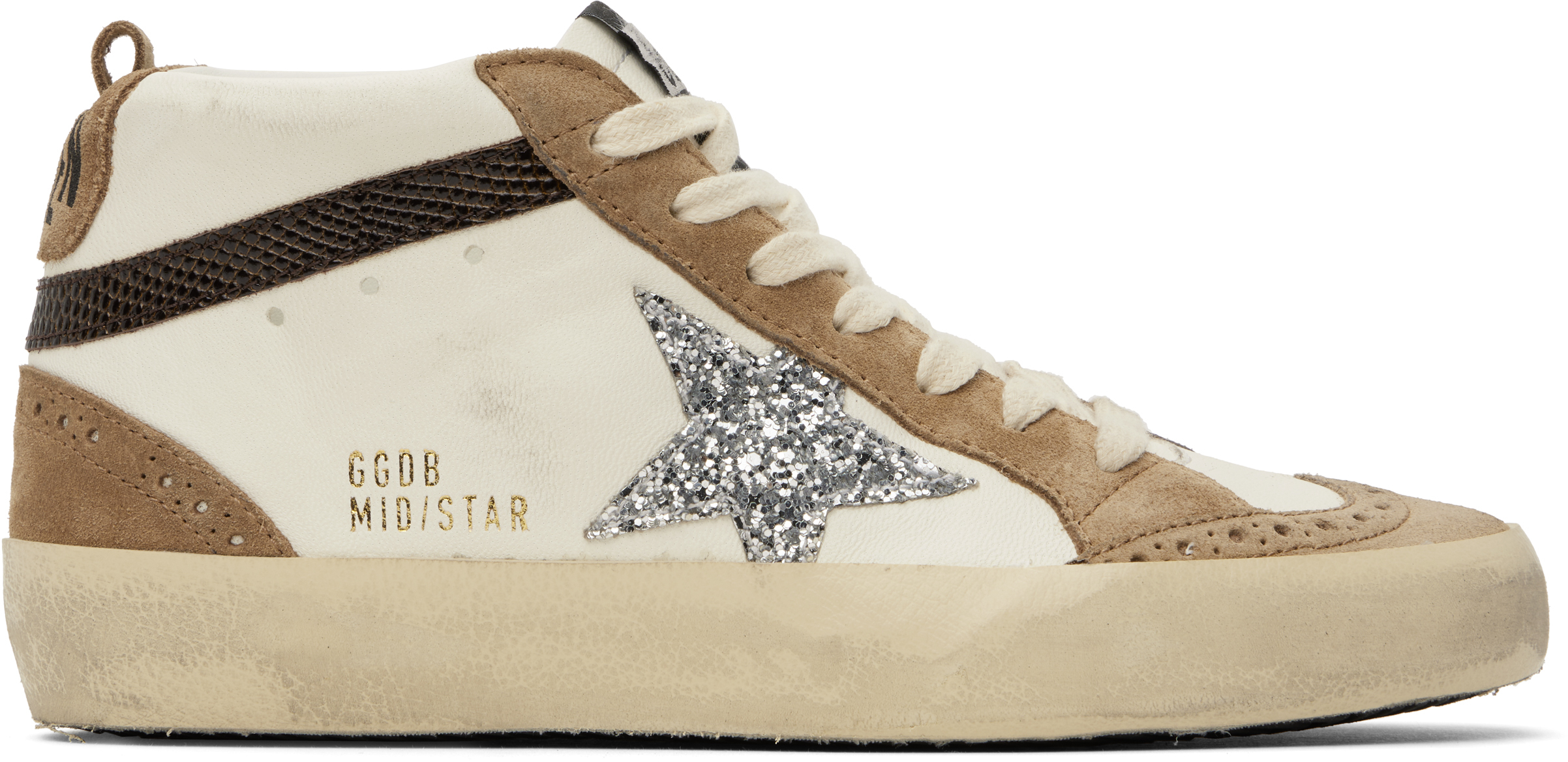 White & Beige Mid Star Sneakers