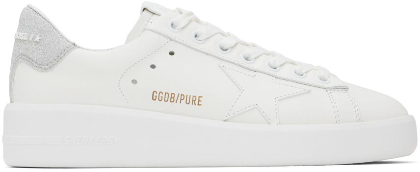 【Golden 】Sneaker Purestar ホワイト Women's Purestar sneakers with glittery silver heel tab