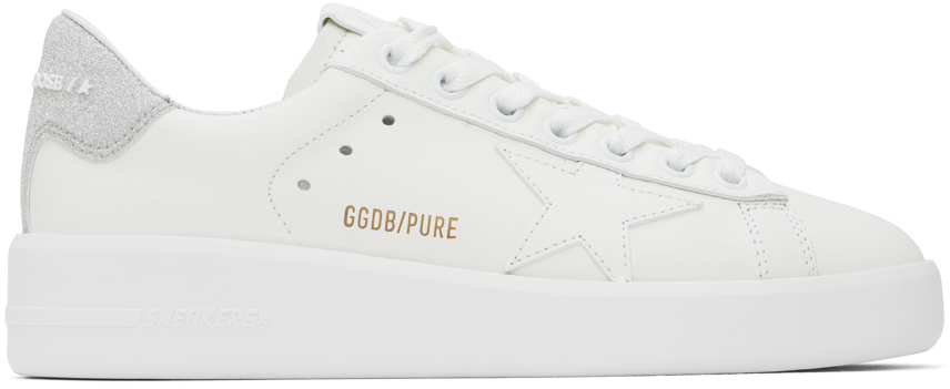 Shop Golden Goose White & Silver Purestar Sneakers In 80185 White/silver