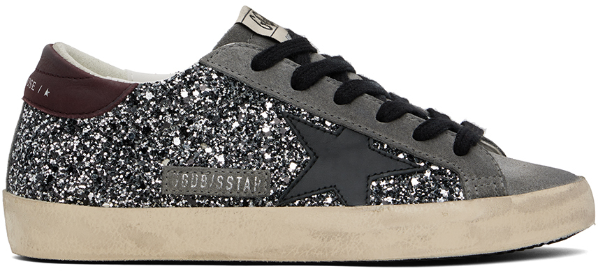 Golden Goose Superstar Glitter Leather Low-top Sneakers In Slv/bk/gry/rd 82706