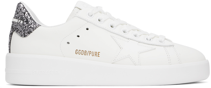 Shop Golden Goose White & Gunmetal Purestar Sneakers In White/antracite