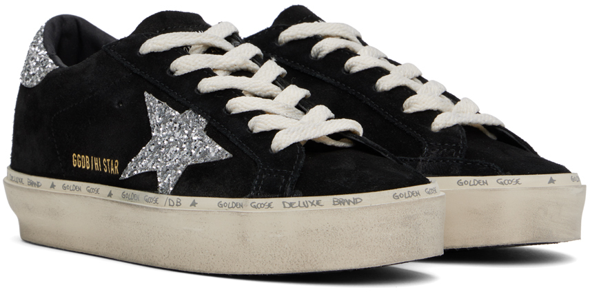 Golden Goose Hi Star Suede Sneakers With Glittered Star And Heel Tab In Black