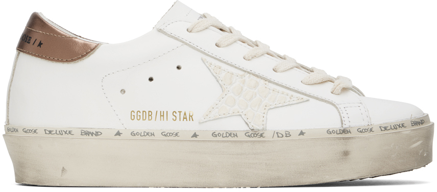 Shop Golden Goose White & Rose Gold Hi Star Classic Sneakers In White/butter/bronze