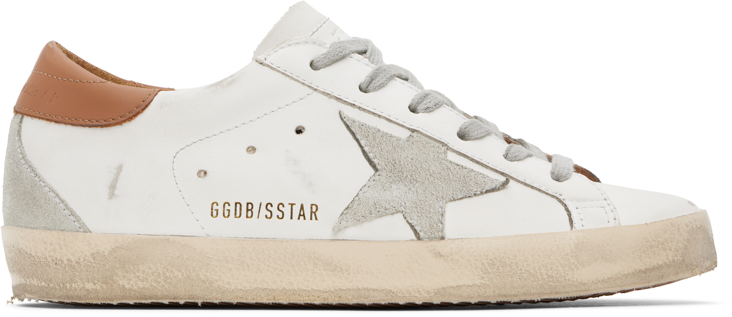 Shop Golden Goose White Super-star Sneakers In 10803 White/brown