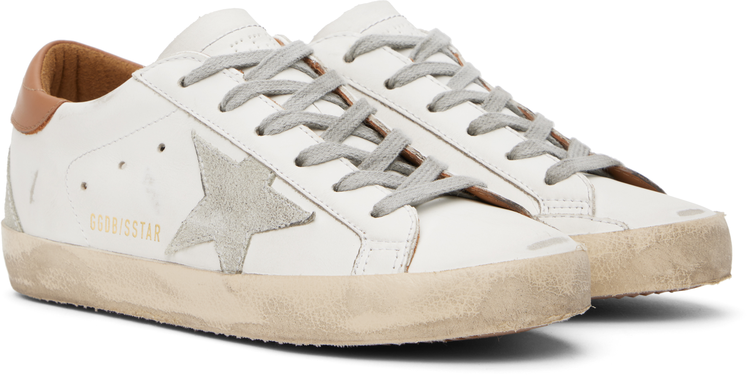 Golden Goose White Super-star Sneakers In 10803 White/brown