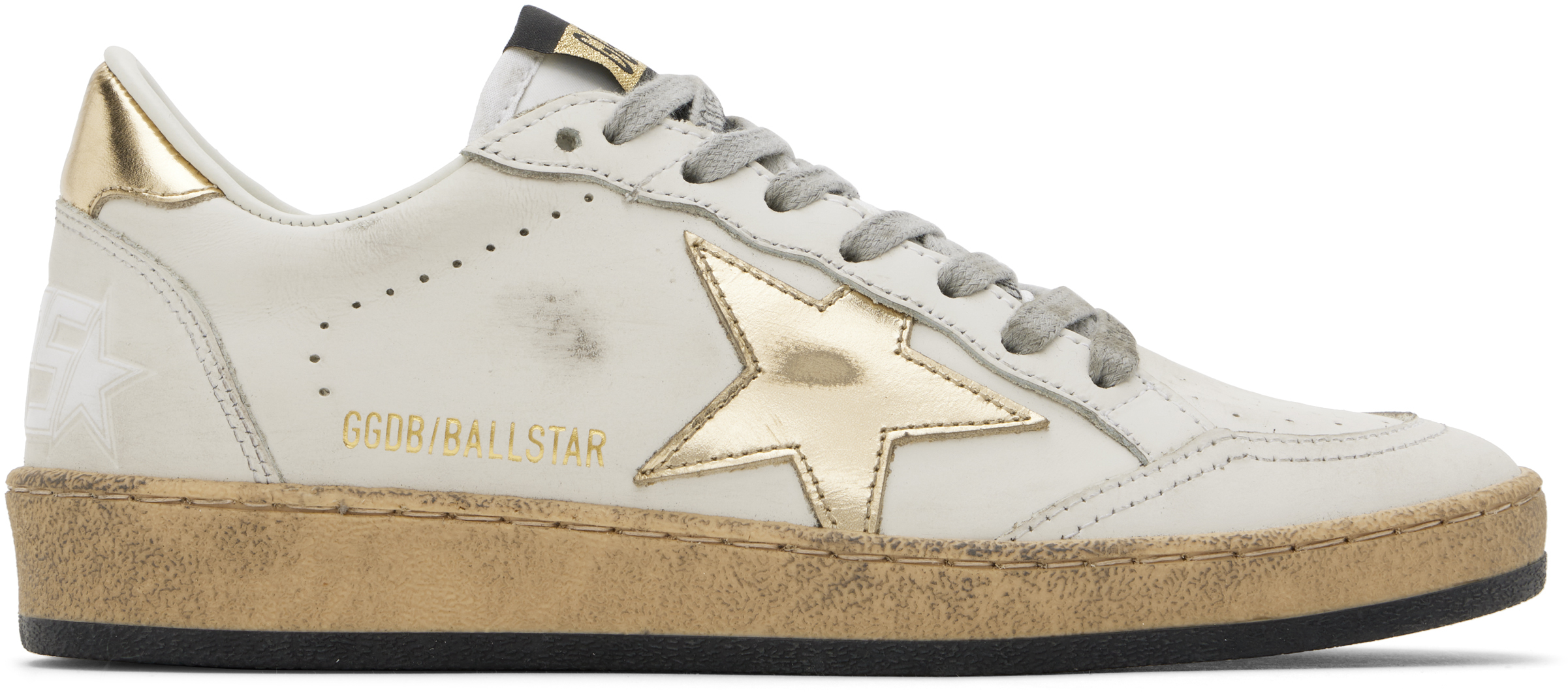 Shop Golden Goose White & Gold Ball Star Sneakers In 80608 Milk/gold