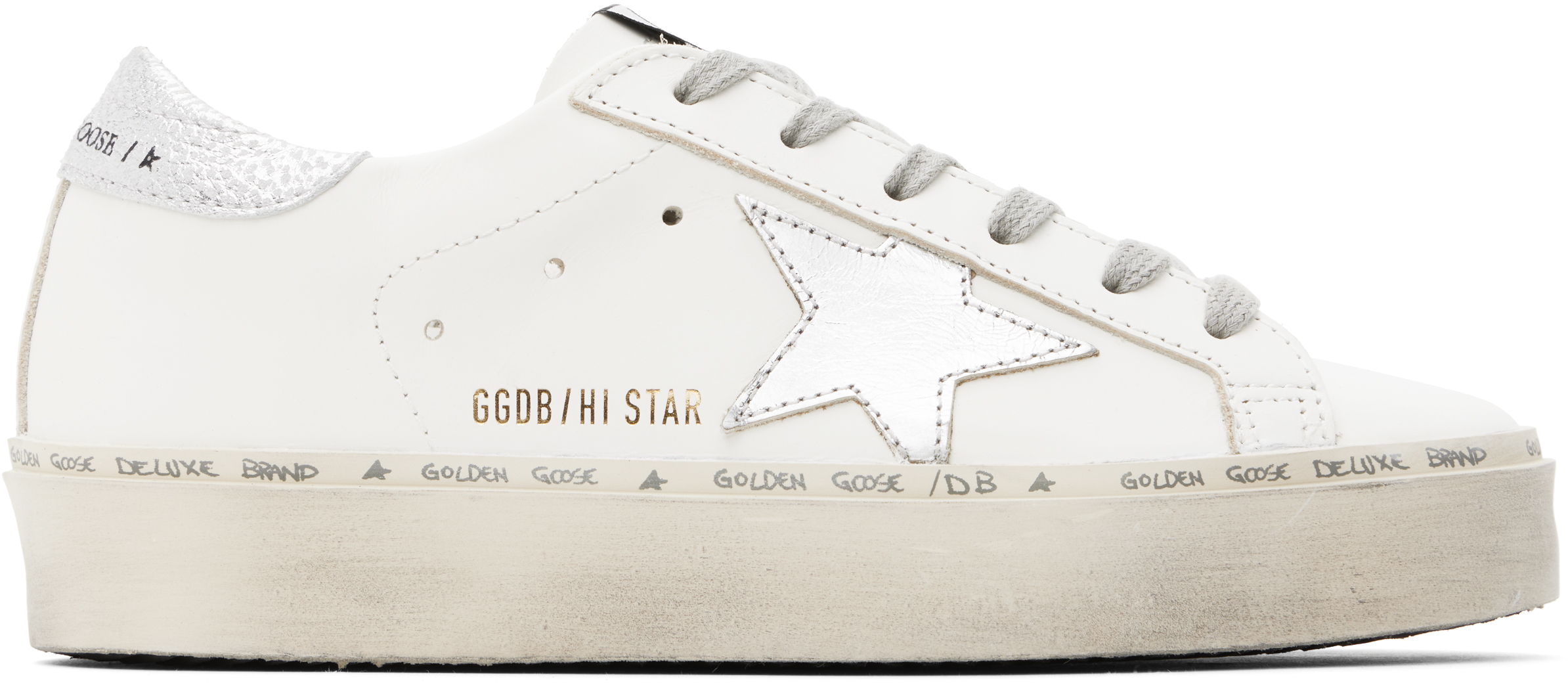 Shop Golden Goose White Hi-star Sneakers In 80185 White/silver