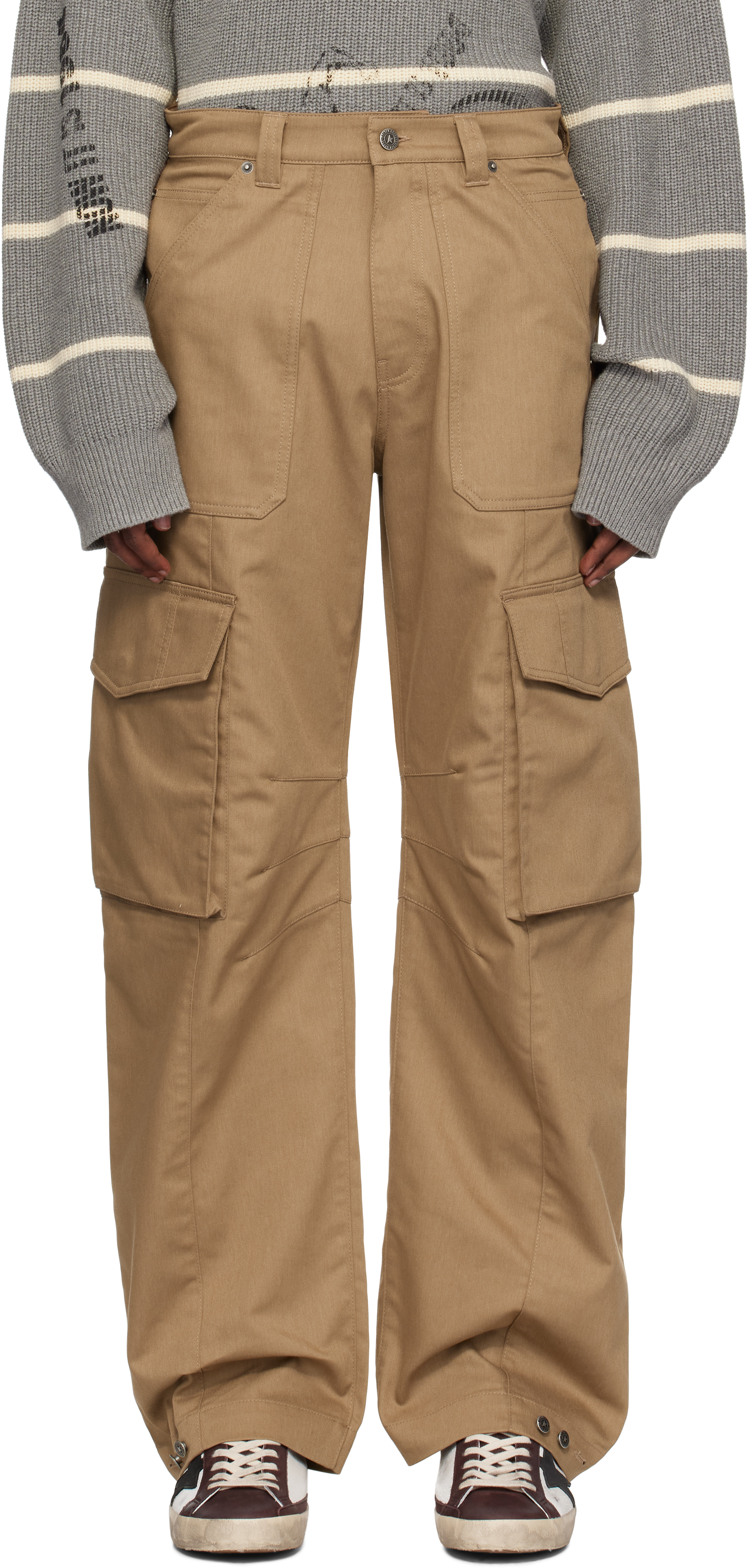 Golden Goose Beige Wide-leg Cargo Pants In Khaki Beige