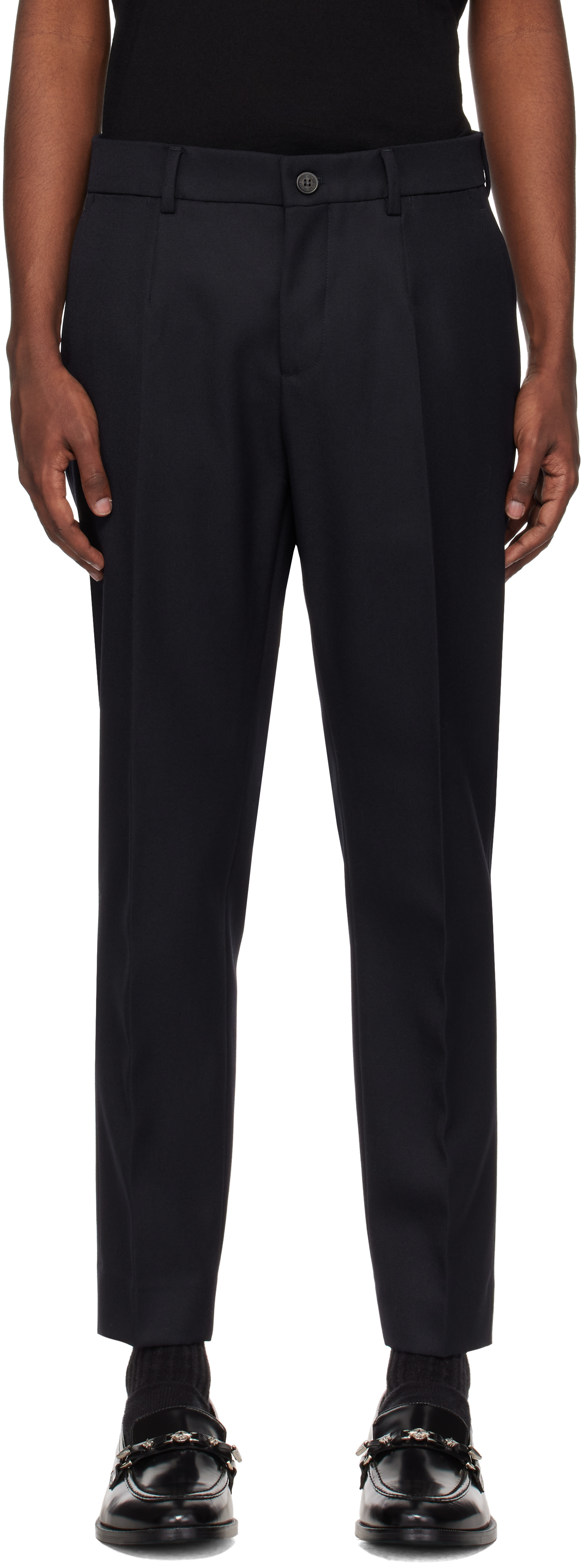 Golden Goose Navy Wool Trousers In Dark Blue