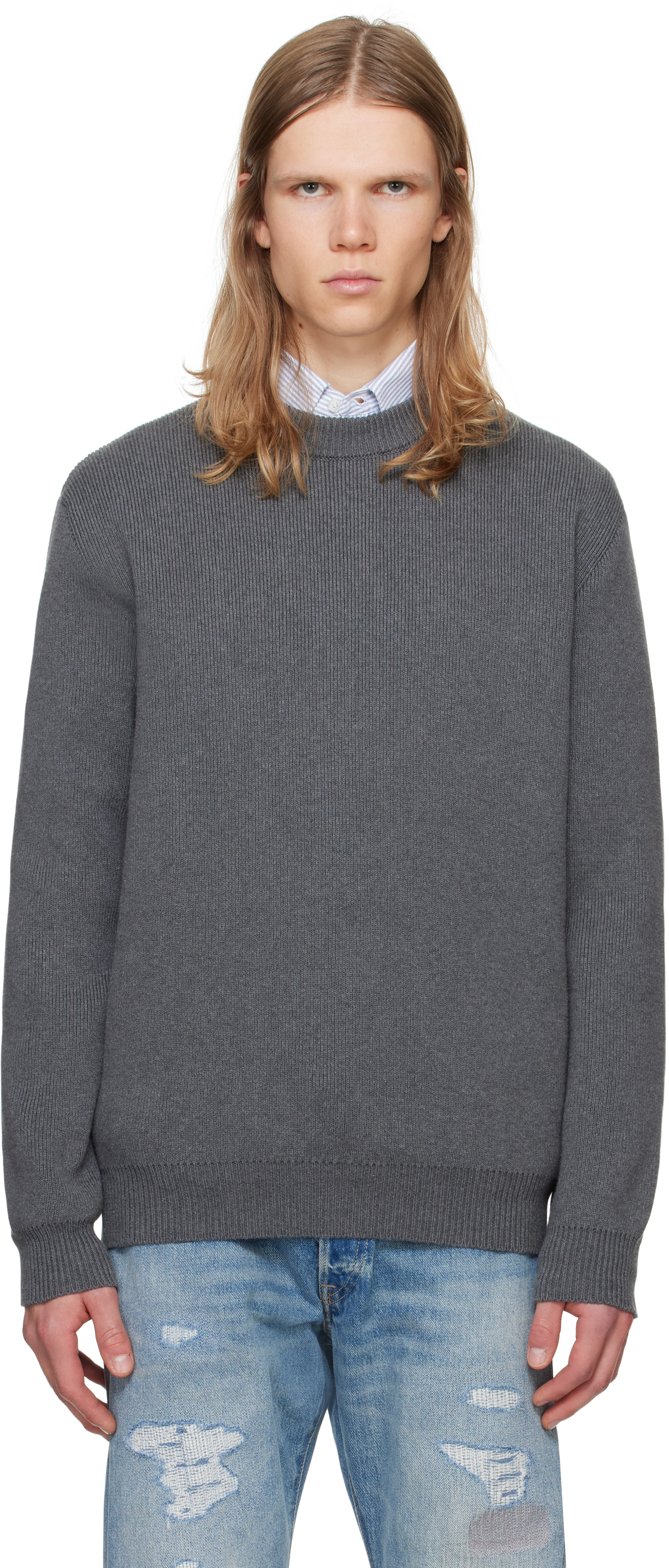 Gray Round-Neck Logo Sweater