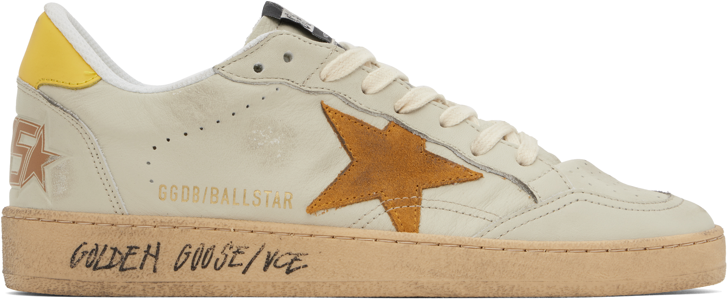 Shop Golden Goose Off-white & Yellow Ball Star Sneakers In White/cath Spce/mims