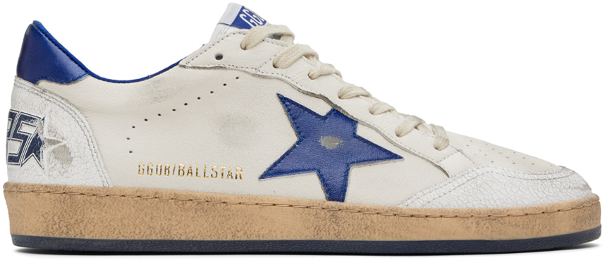 Shop Golden Goose Off-white & Blue Ball Star Sneakers In White/bluette