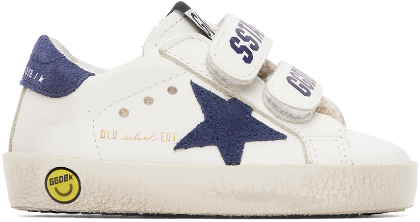 Shop Golden Goose Baby White & Navy Old School Sneakers In White/blue Depths