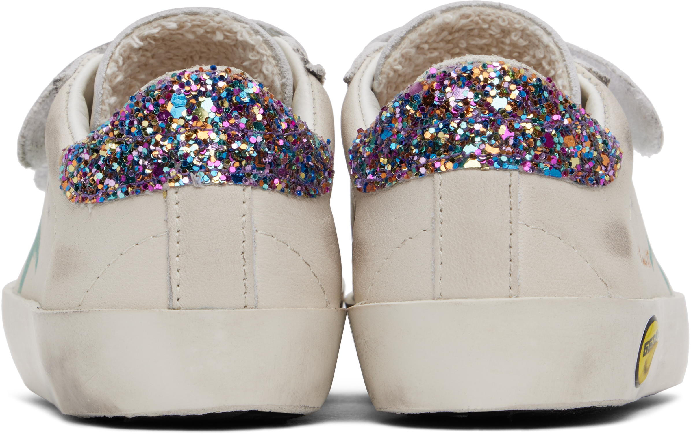 Golden Goose Old School Glitter Leather Sneakers In White/aqua Gren