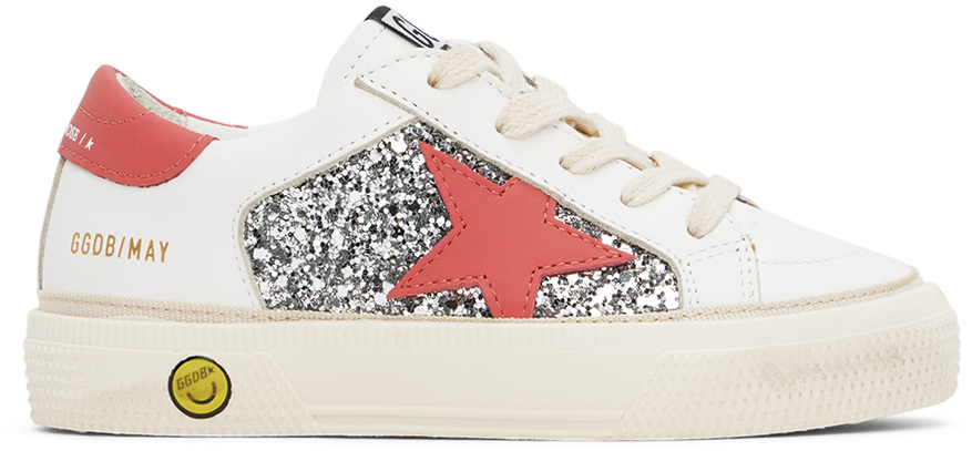 Shop Golden Goose Baby White May Sneakers In Silver/white/red