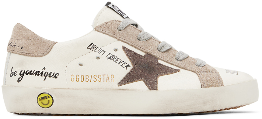 Shop Golden Goose Kids Off-white & Taupe Super-star Classic Sneakers In White/cinder