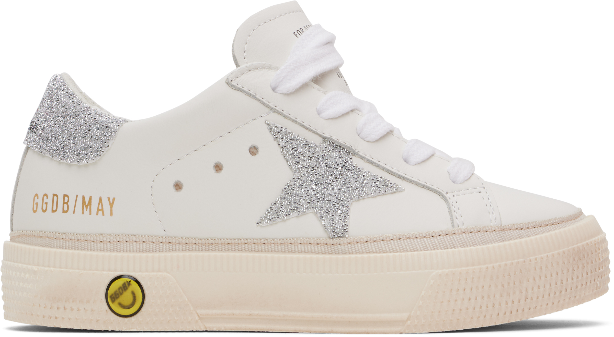 Golden Goose Kids White May Trainers In Optic White/silver